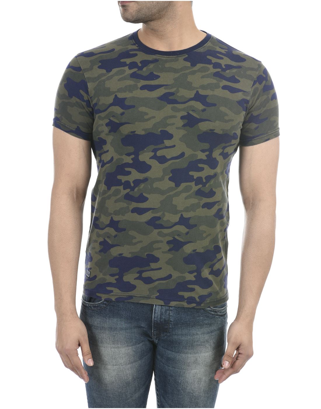 Pepe Jeans Men Casual Wear Blue Military Camouflage T-Shirt